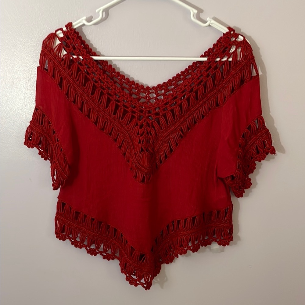 Charlotte Russe Red Cropped Asymmetrical Blouse